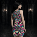 Midrave Blue and Pink Skull Punk Bodycon Rave Dress - Midrave