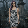 Midrave White and Black Skulls Punk Bodycon Rave Dress - Midrave