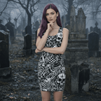 Midrave White and Black Skulls Punk Bodycon Rave Dress - Midrave